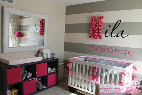 دکور اتاق نوزاد - طوسی و صورتی